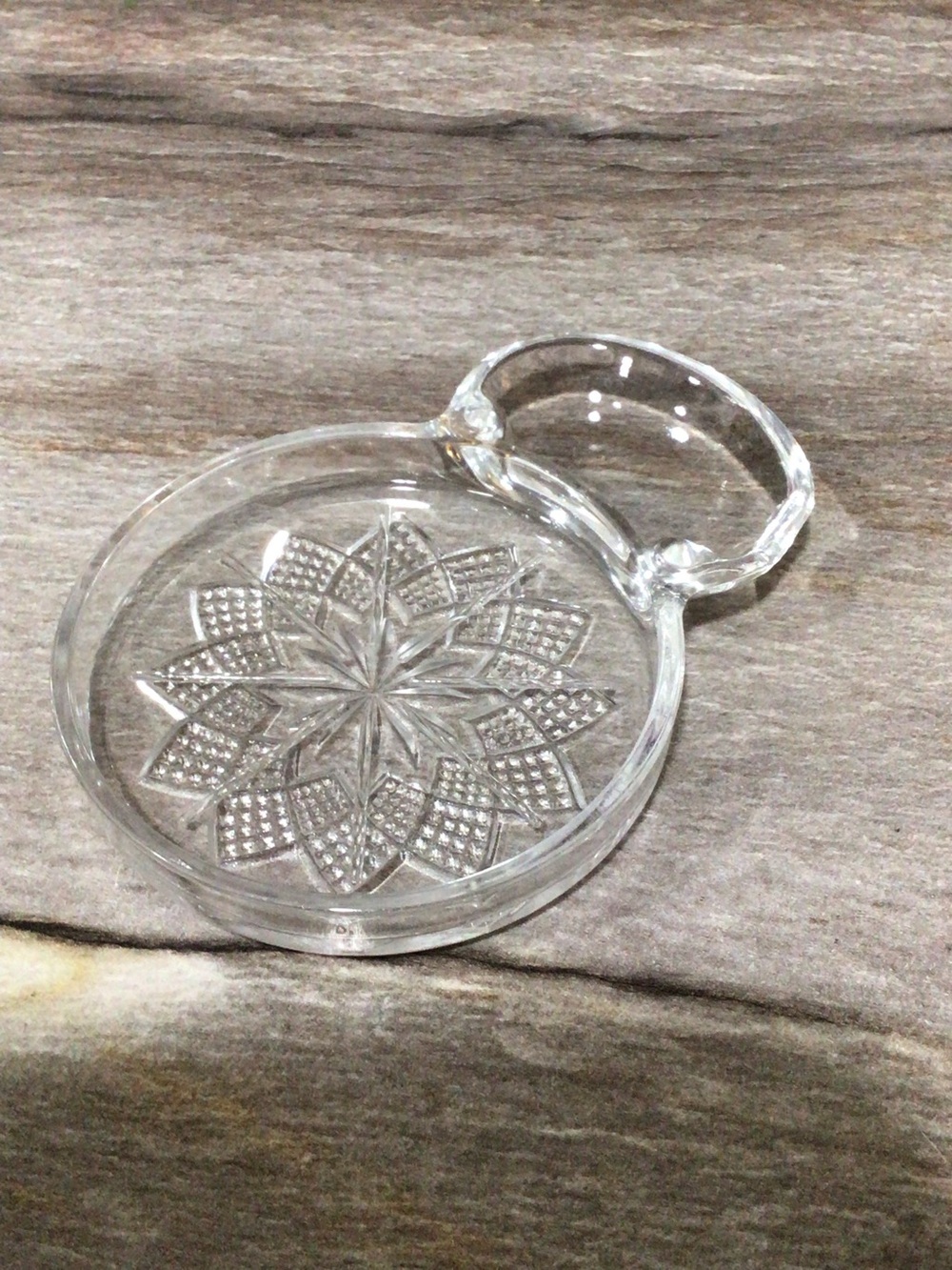 Vintage Fostoria American Crystal Coaster Spoon Rest Cigarette Holder Starburst